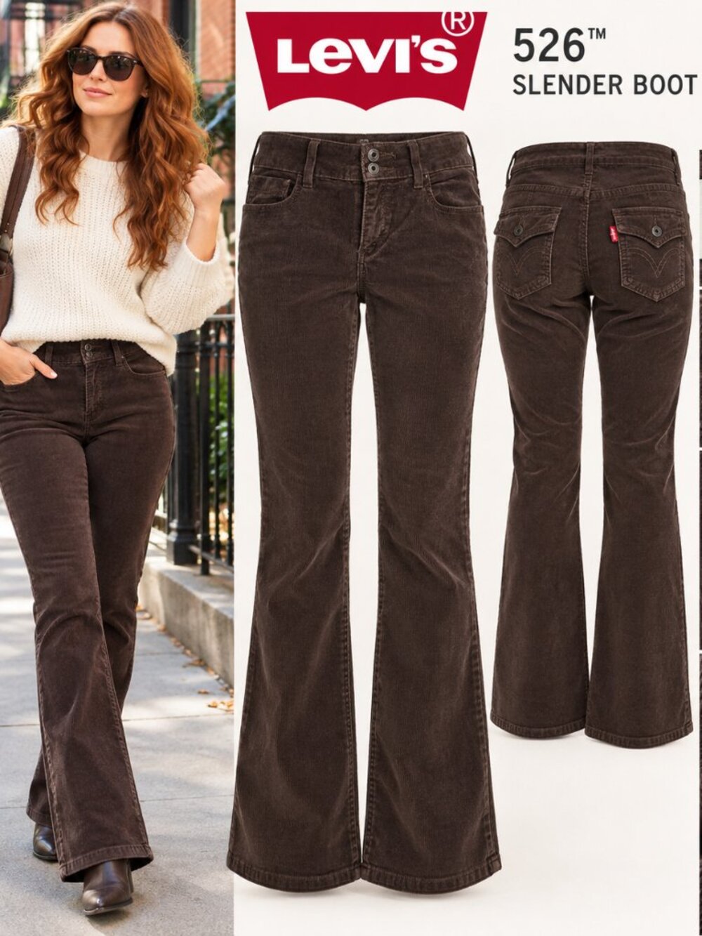 Levi's 526 Slender Boot Corduroy Pants Women's 12M Brown Bootcut Vintage Y2K